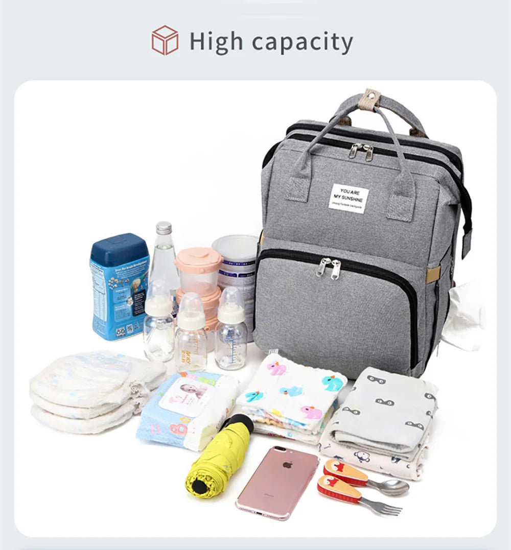 New Folding Mommy Bag Lightweight Portable Folding Crib Bed Large-capacity Baby Backpack Mommy Baby Diapers Bags Outting Bag