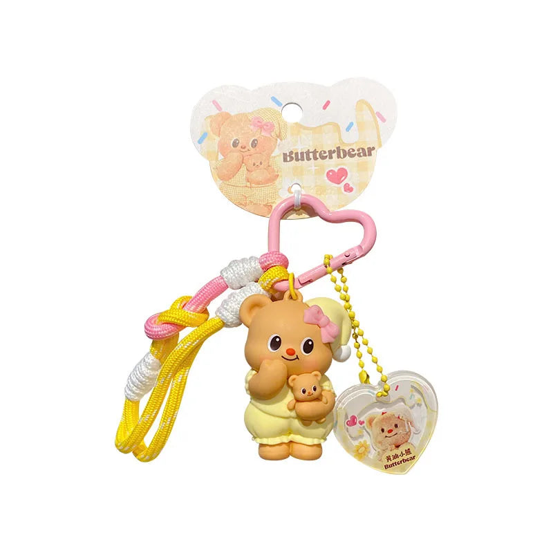Cartoon Butter Bear Keychain Pendant Cute Fashion Doll Creative Car Keychain Ring Luggage Accessories Gift for Children