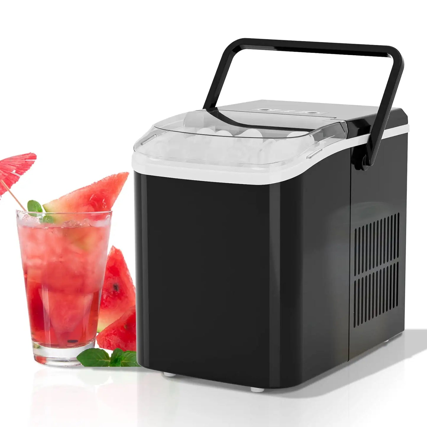 Countertop Ice Maker, Machine Self-Cleaning, 2 Sizes Bullet Ice, Portable Ice Machine with Ice Scoop, Basket and Handle, Black