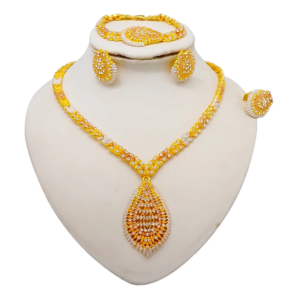 2023 Fine Jewelry Sets For Women Dubai Bridal Wedding Gifts Necklace Bracelet Earrings Ring Jewellery Set African Bead jewelry