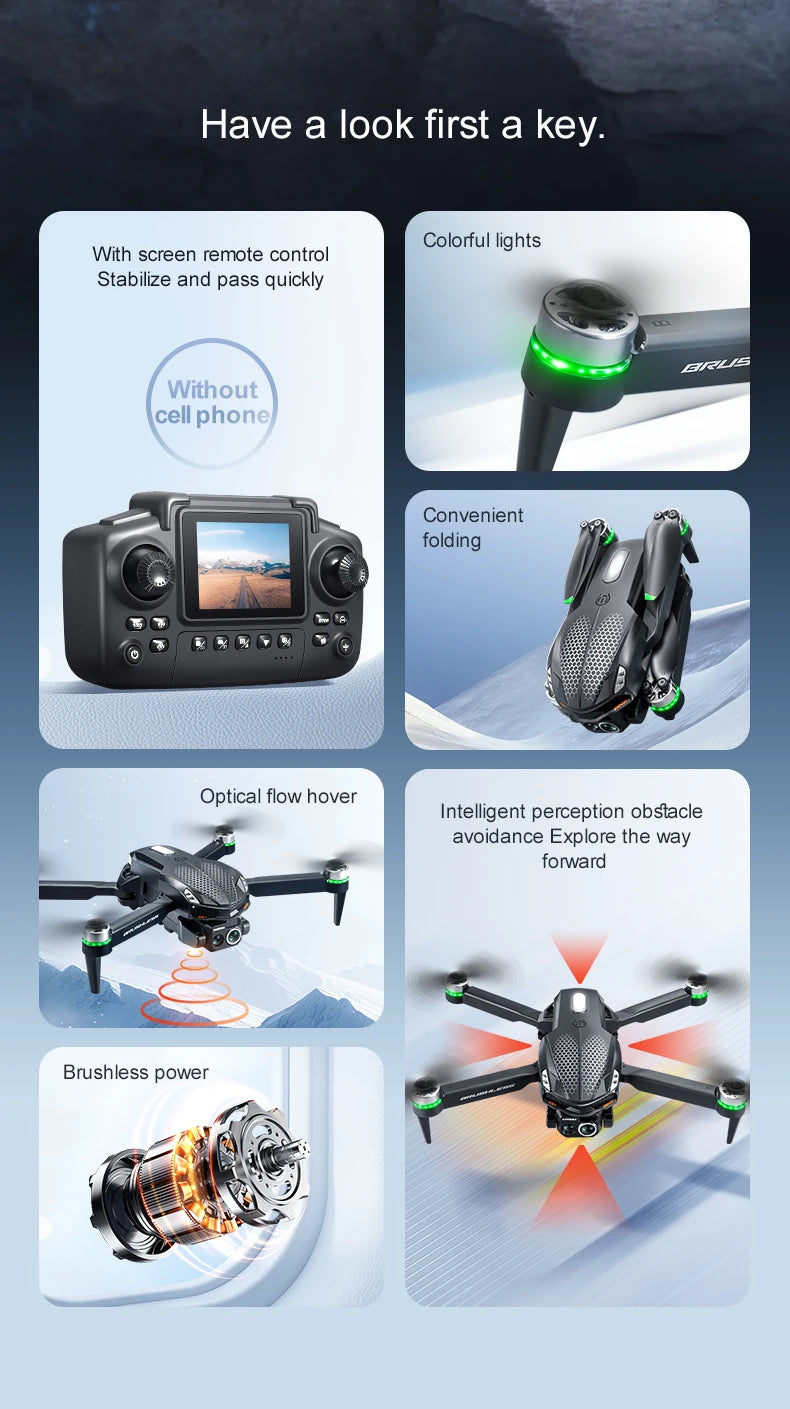 2025 S168 RC Drone Brushless Motor 8K HD Dual Cameras Optical Flow Positioning and Intelligent Obstacle Avoidance Aircraft Toy
