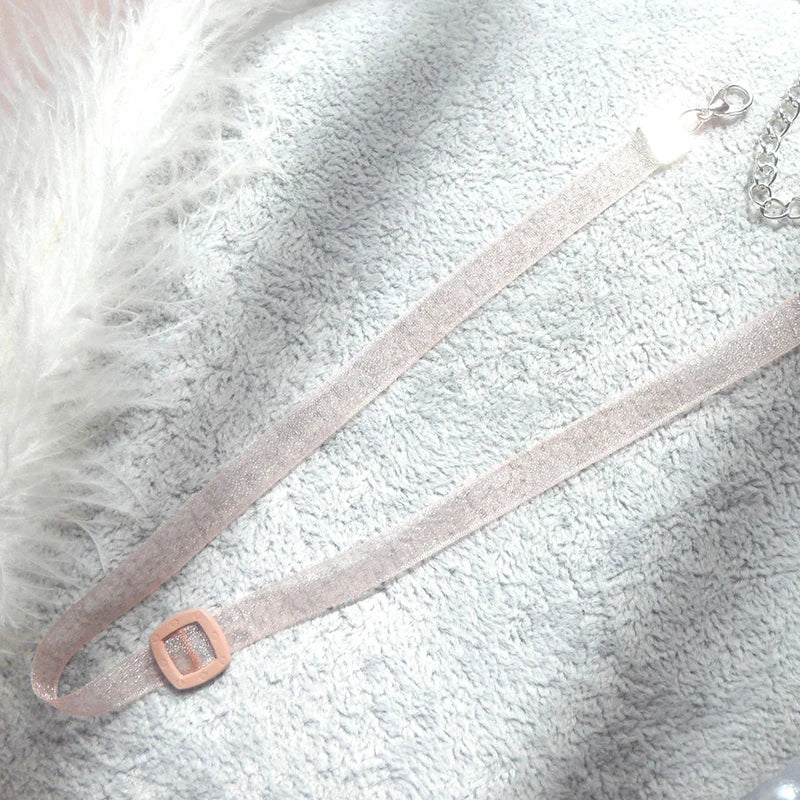 Fashion Women's Choker Necklace Lovely Gothic Pink Lace Pearl Pendant Elastic Short Clavicle Necklace Jewelry Gift For Girls