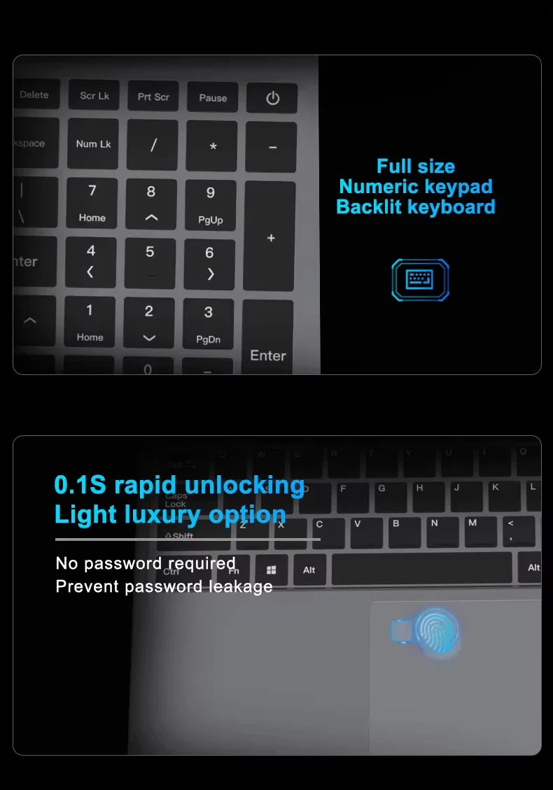 15.6" Ultra Slim Intel Core i7 6500U Laptop Computer Windows 11 16GB DDR4 1TB SSD Notebook PC Fingerprint Unlock Gaming Laptops