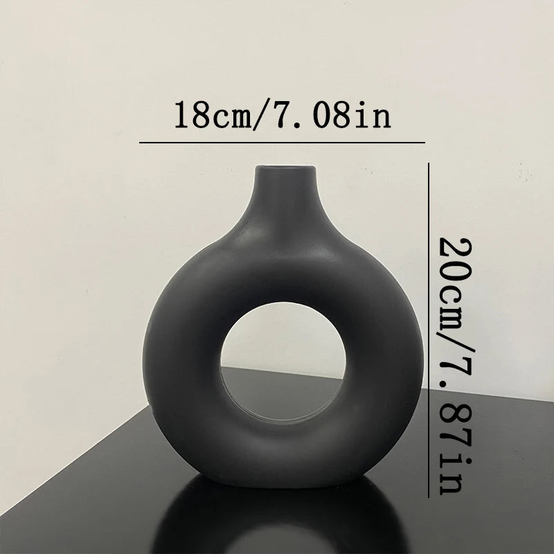 Nordic Plastic Flower Bottle Modern Style Circular Hollow Imitation Ceramic Fashion Living Room Home Office Desktop Decoration