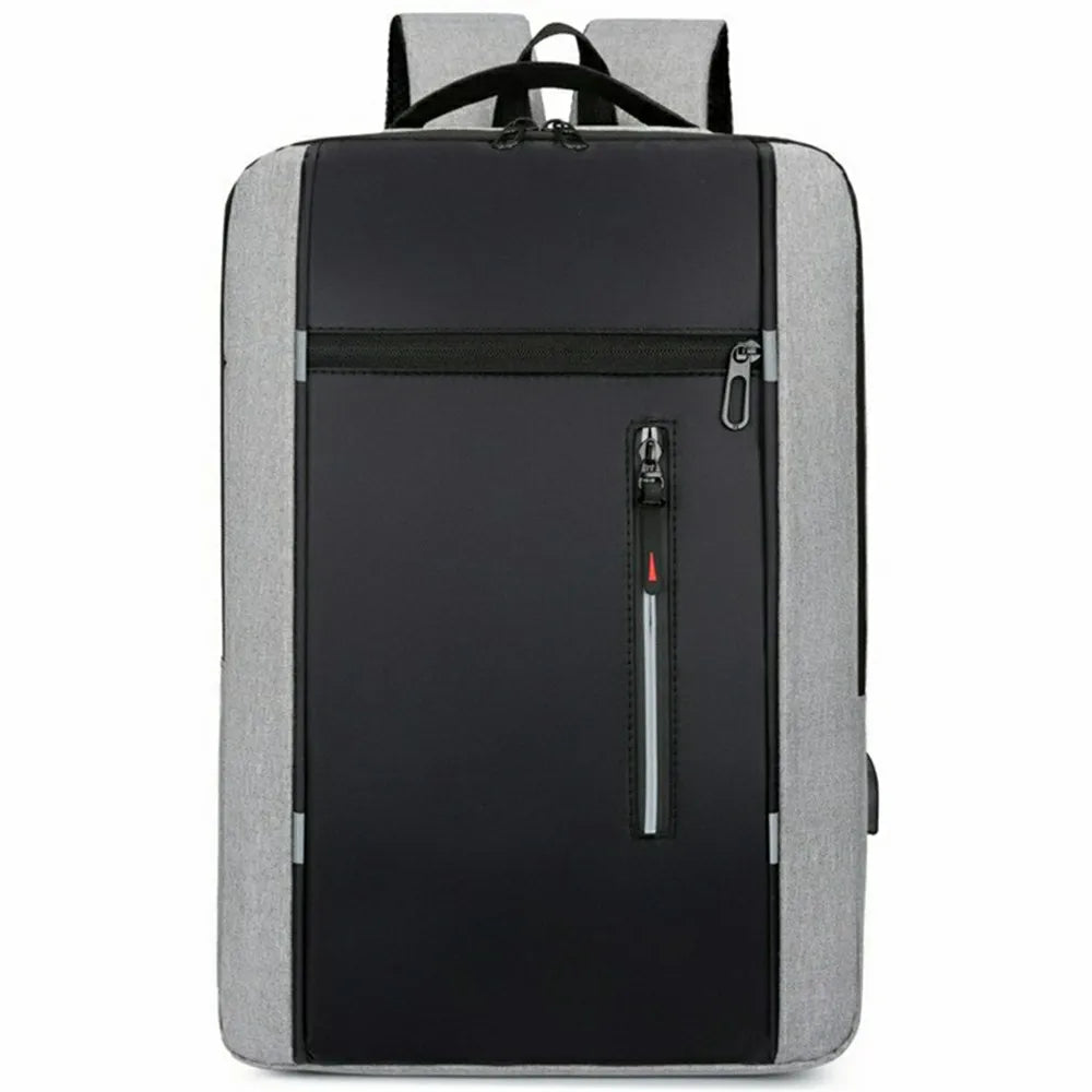 Business Laptop Backpack Men Travel Daypack Waterproof Oxford Cloth School Bag with USB Charging Port - Grey