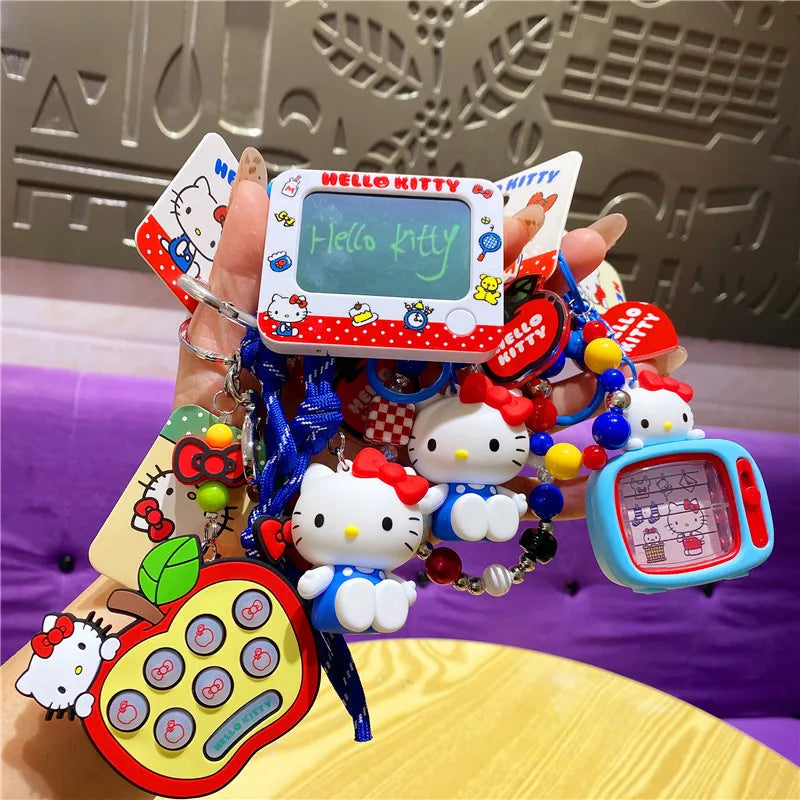 Wholesale Sanrio Keychain Hello Kitty Schoolbag Pendant Kawaii Kt Red Blue White Cartoon Key Kitty Tv Beaded Keyring Girl Gift 