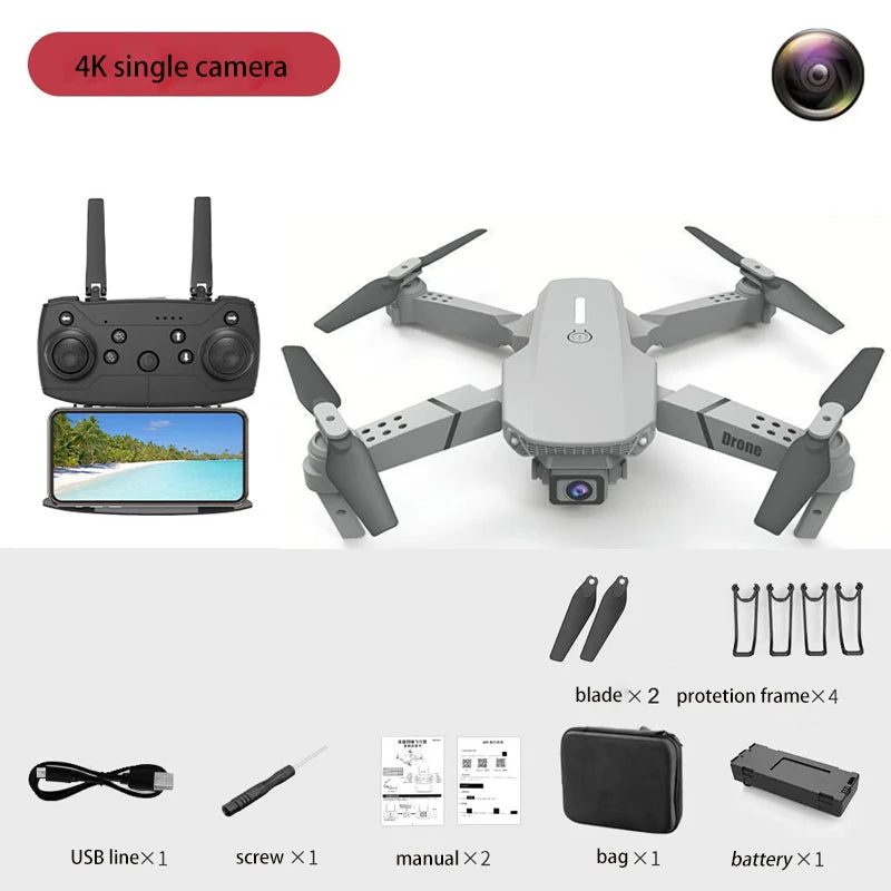 Drone Foldable Wings, Dual Cameras for Aerial Photography, 360° Rotation, One-Click Takeoff, Portable Rechargeable Battery