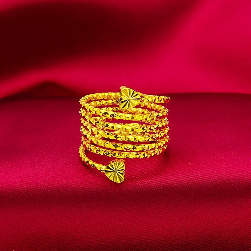 Dubai Spiral Flower Ring Brazilian Women 24K Gold Color Wedding Bride Arabic Ethiopian Big Nigerian Jewellery Moroccan Resizable