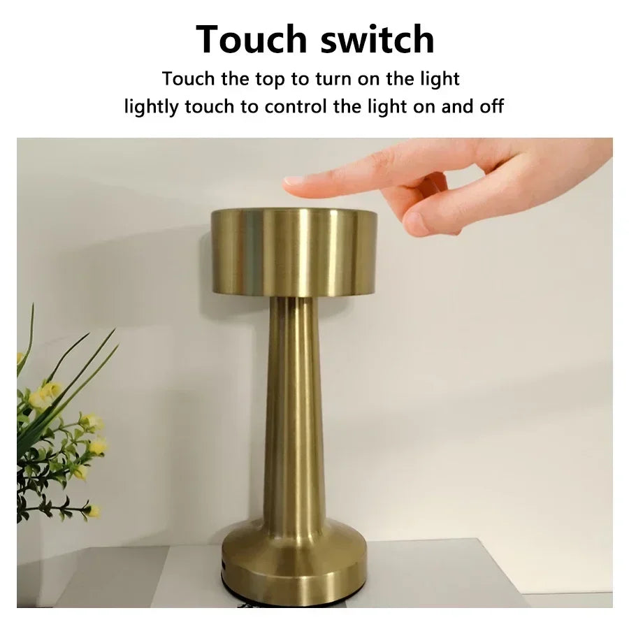 Retro LED Table Lamp Touch Dimmable Rechargeable Desk Light for Restaurant Coffee Bar Atmosphere Backlight Home Bedroom Decor