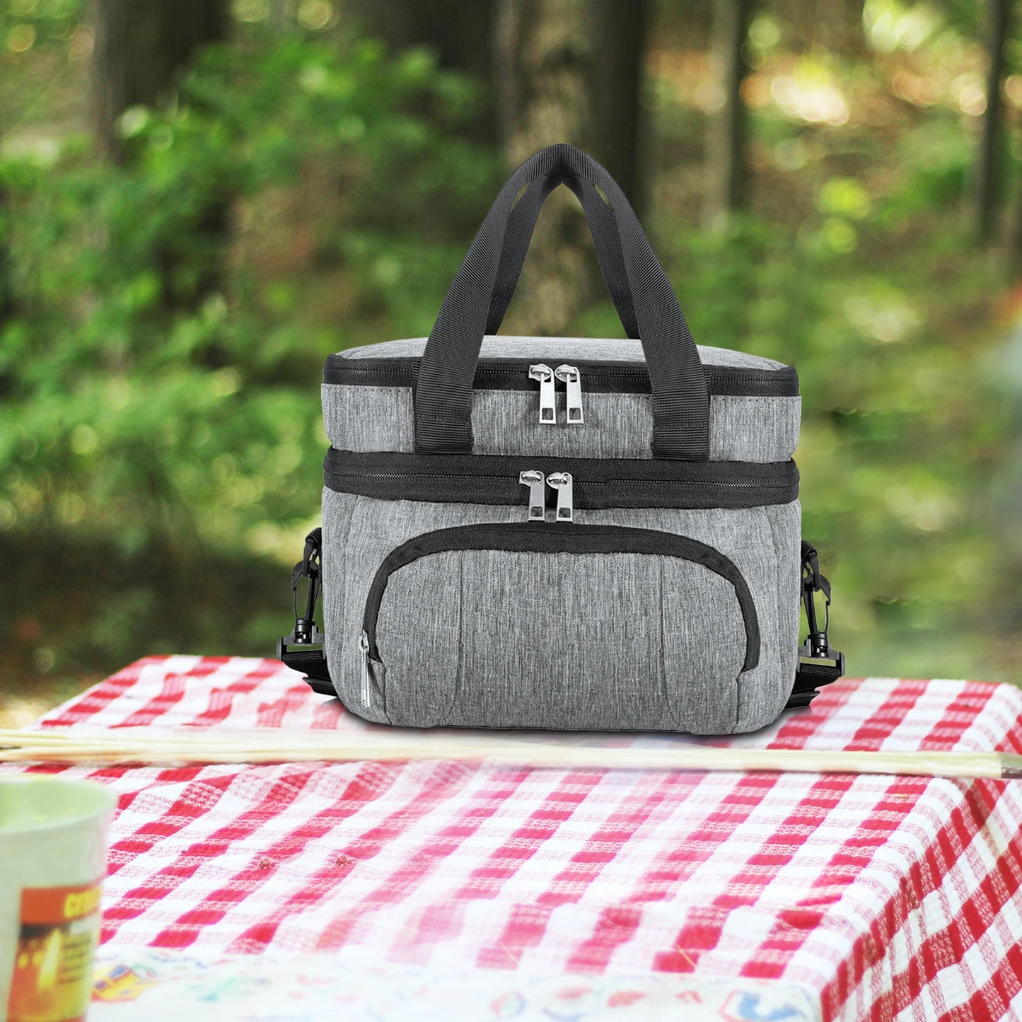 Double Insulated Lunch Bag Layer Portable Thermal Lunch Box Waterproof Picnic Heat Insulating Bag with Adjustable Strap