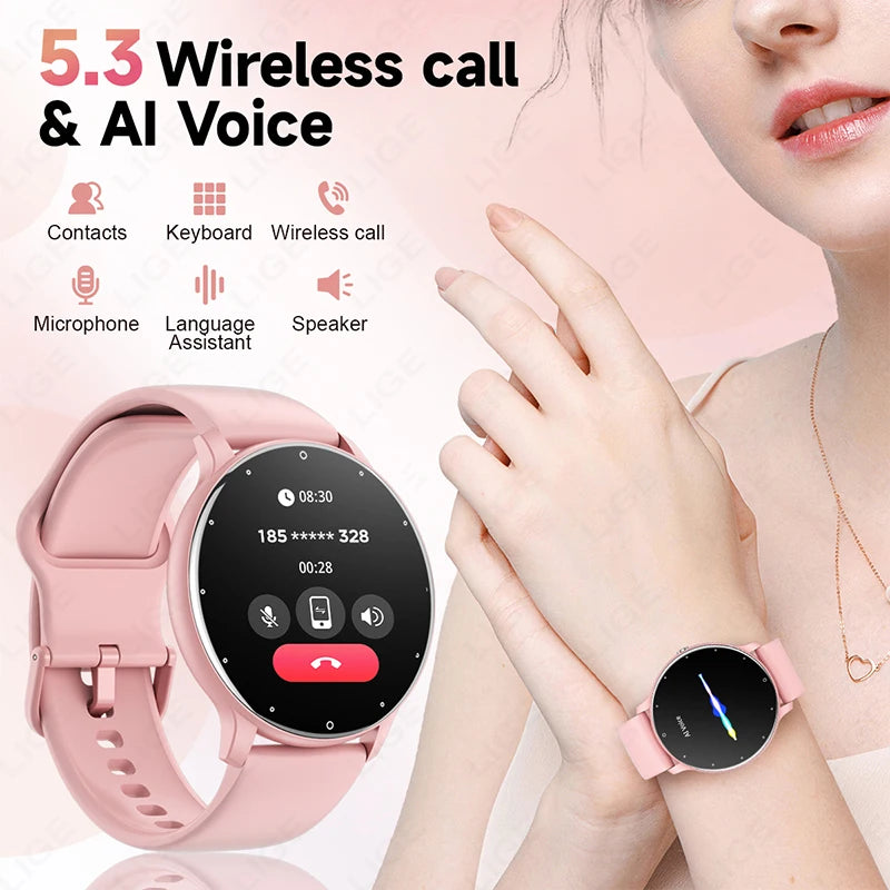 LIGE 2025 Smart watch Ladies Full touch Screen Sports Fitness watch IP67 waterproof Bluetooth For Android iOS Smart watch Female