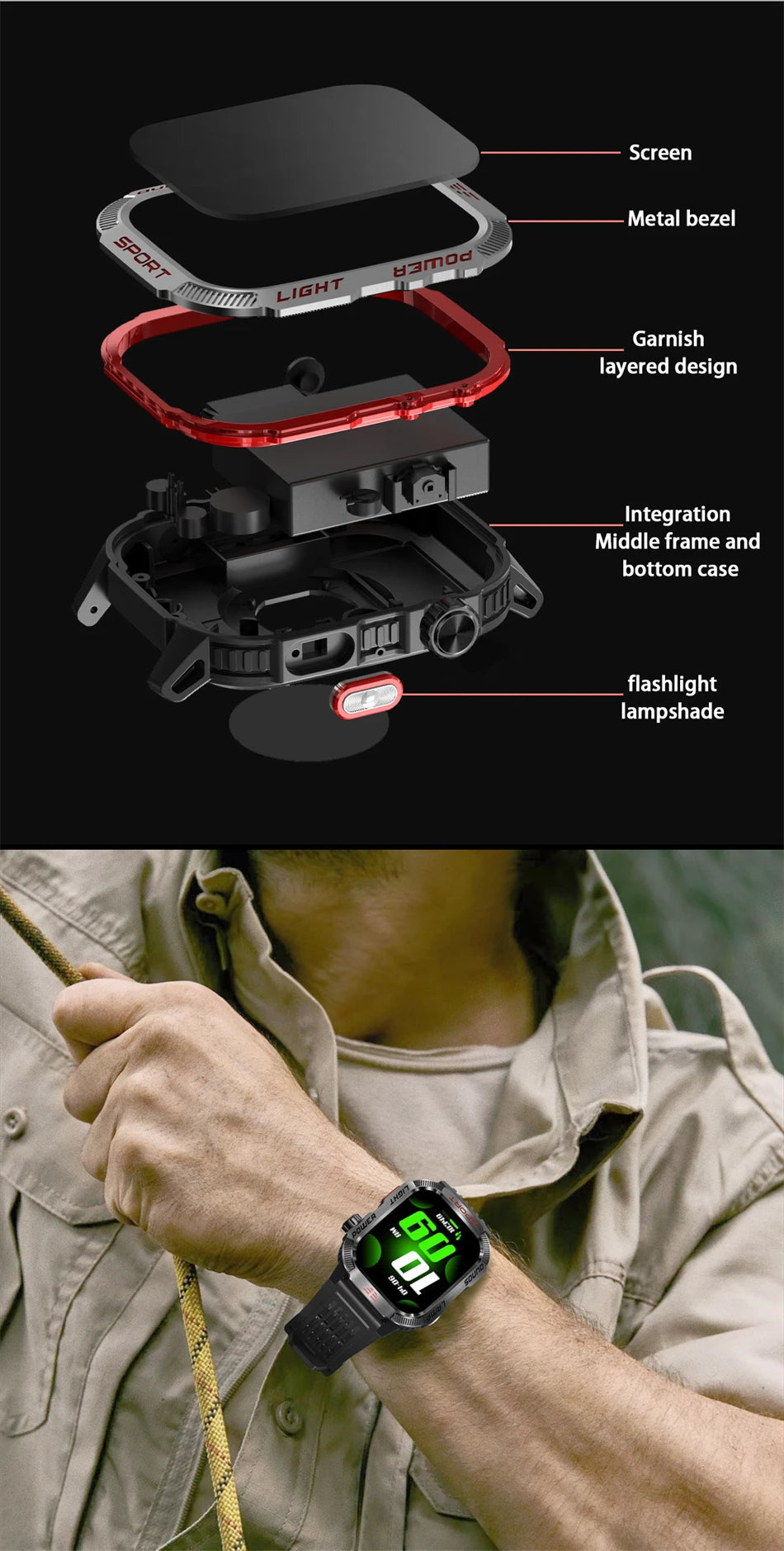 New Military GPS Smart Watch Men Flashlight Compass Waterproof 600mAh Battery Outdoor Sport Tracker Bluetooth Call Smartwatch