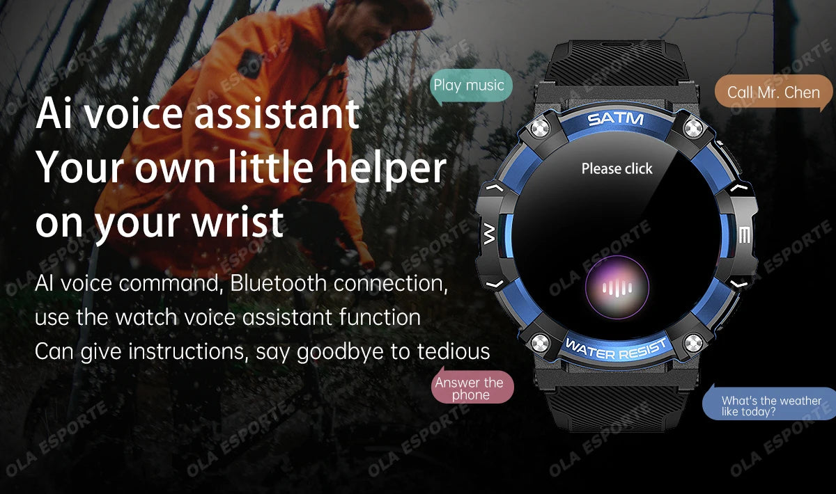New Outdoor Military Smartwatch For Men Health Monitor Bluetooth Call Voice Assistant GPS Sports Waterproof Men Smartwatch 2024