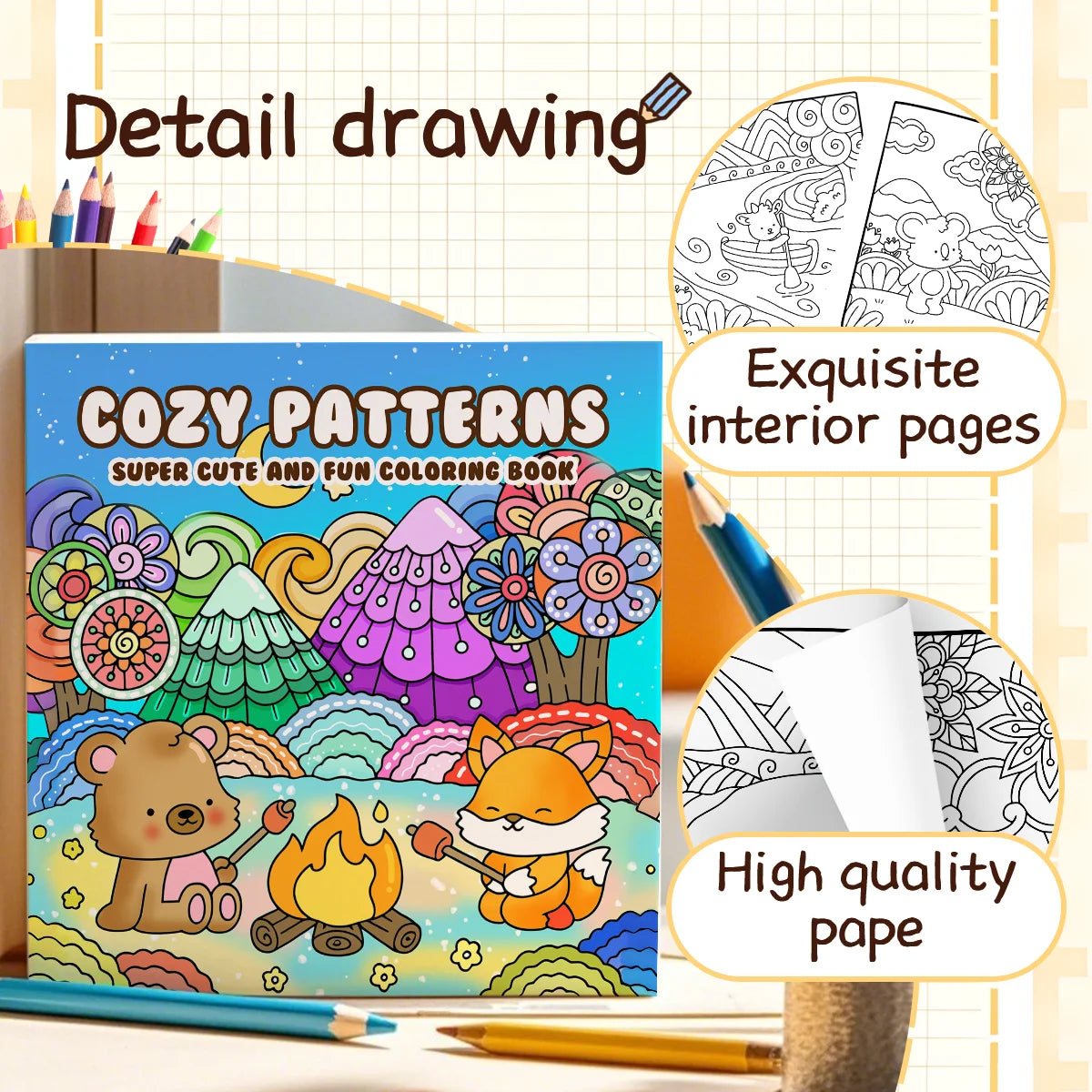 COZY PATTERNS SUPER CUTE AND FUN Coloring Book for Adults Picture Book for Educational DIY Relaxation Children Drawing Books
