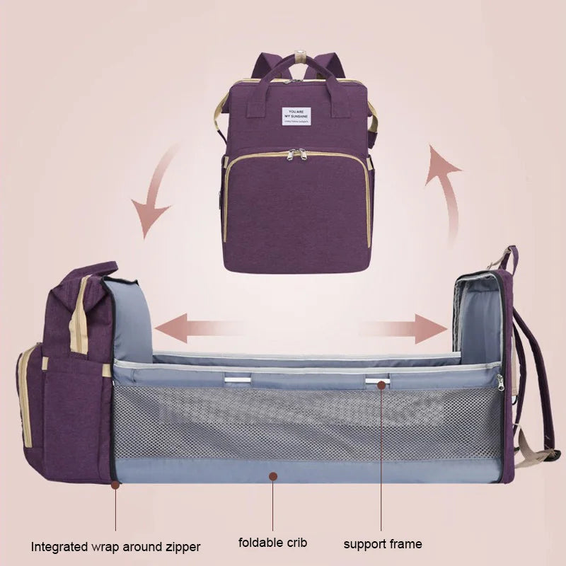 New Folding Mommy Bag Lightweight Portable Folding Crib Bed Large-capacity Baby Backpack Mommy Baby Diapers Bags Outting Bag
