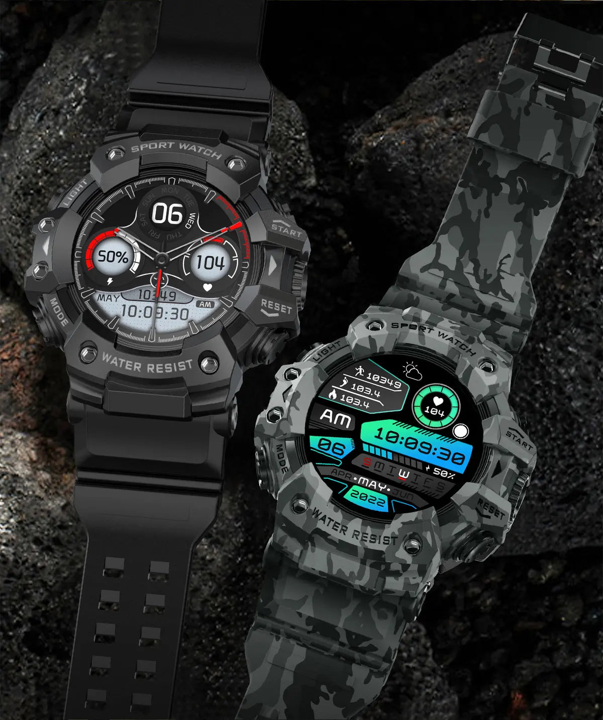 2025 New Rugged Outdoors Sports Smart Watch Men Bluetooth Call Colorful IP68 Waterproof Military Compass Smartwatches Flashlight