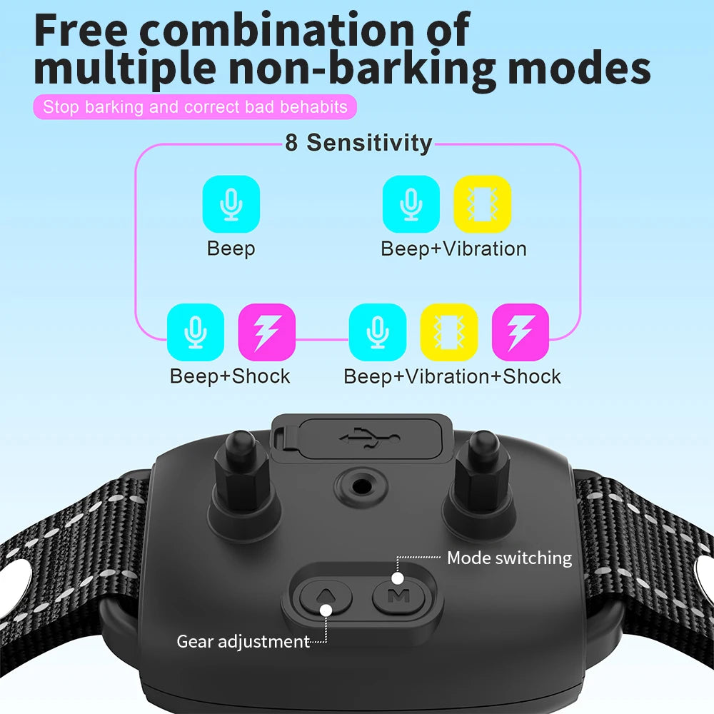 Color Screen Dog Collar Automatic Anti Barking Device IP67 Waterproof Rechargeable Dog Trainer Smart Barking Stopper for Pet Dog
