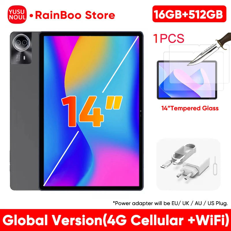 2025 New Flagship Global Firmware 14 Inch Android 14 Tablet 5G WiFi 2K Display FHD Screen 16GB 512GB Планшет GPS Pads Laptop