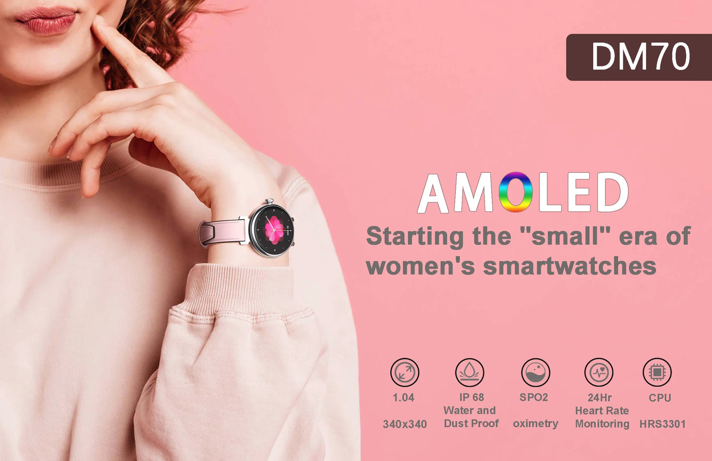 Rainbuvvy DM70 Steel Smart Watch AMLED Women Beautiful Wristwatch Supports IP68 BT Calling Sports Watch