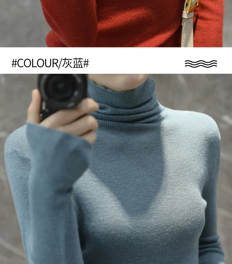 2023 New autumn/winter cashmere sweater women's turtleneck pullover ultra-thin pile neck sweater wool knit
