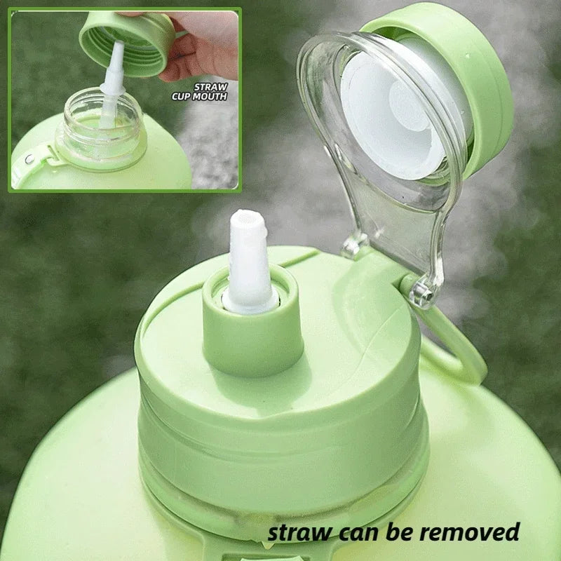 1pc 2L Sports Straw Large Capacity Fitness With Straw Outdoor Plastic Portable Water Bottle With Scale Gradient Kettle