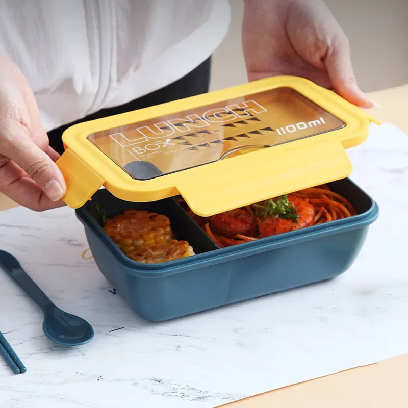 New Microwave Lunch containers Box with Compartments Bento Box Japanese Style Leakproof Food Container for Kids with Tableware