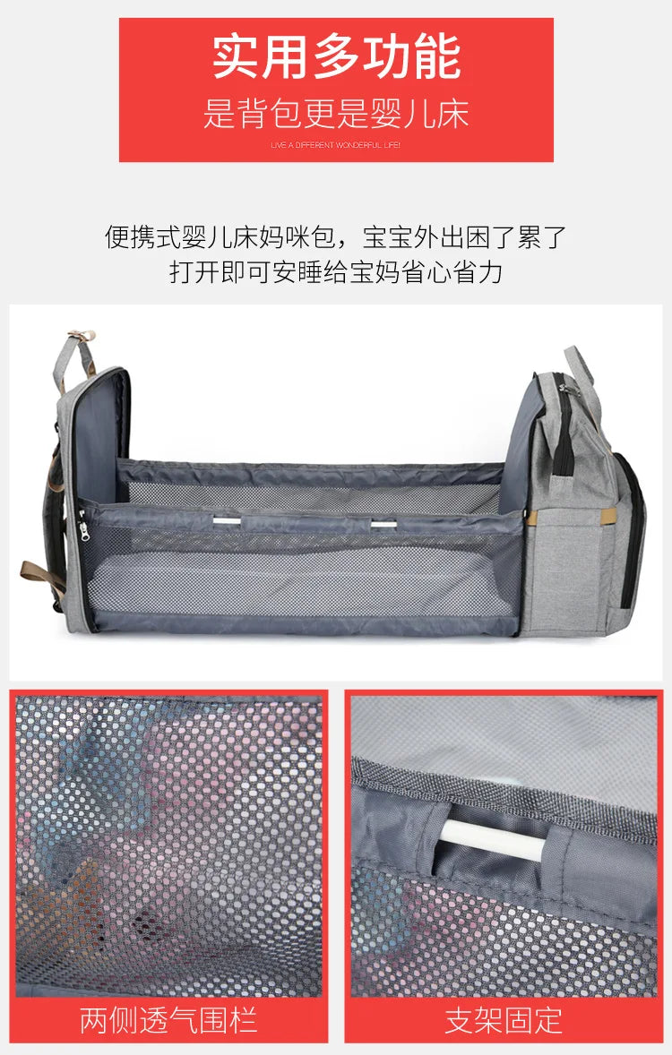 Folding Mommy Bag Multipurpose Portable Folding Crib Bed Large-capacity Baby Backpack Female Mommy Outting Bag Diaper Bags
