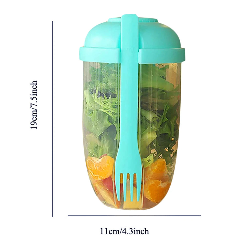 Portable Salad Cup with Fork Fresh Salad Container Bottle Vegetable Fruit Breakfast Lunch Carry To Go for Work Travel Picnic