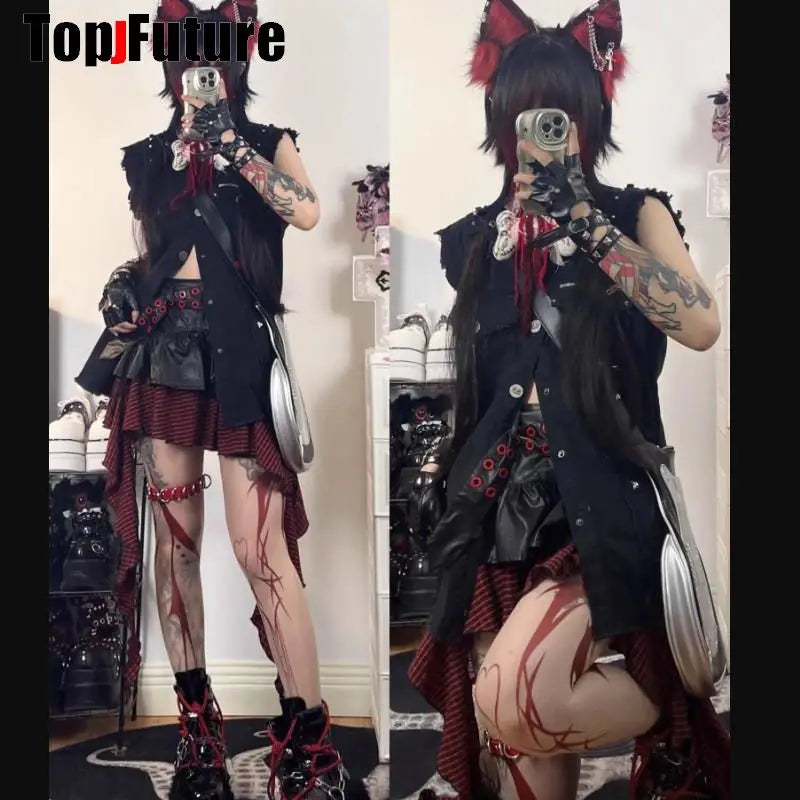 Women Y2K Girl bloody punk Harajuku Gothic Lolita sick injured short necklace Halloween cosplay props subculture Chokers Choker