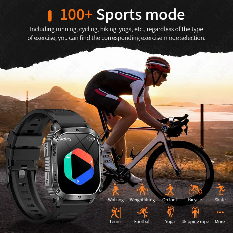 LIGE New Premium Military Smart Watch Men Flashlight Waterproof Outdoor Sport Tracker Bluetooth Call Smartwatch 400mAh Battery