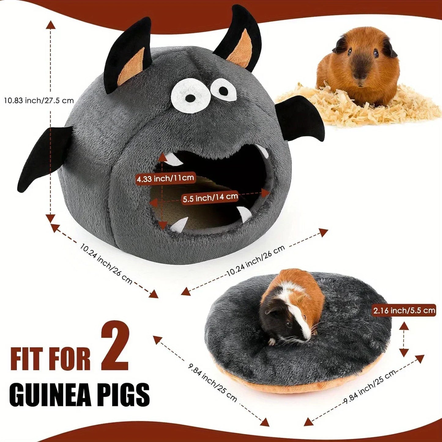 2 in 1 Hamster Nest Halloween Bat-Shaped Cozy Bed for Hamster Guinea Pigs Rabbits & Small Pets Soft Plush Polyester Hideout Bed