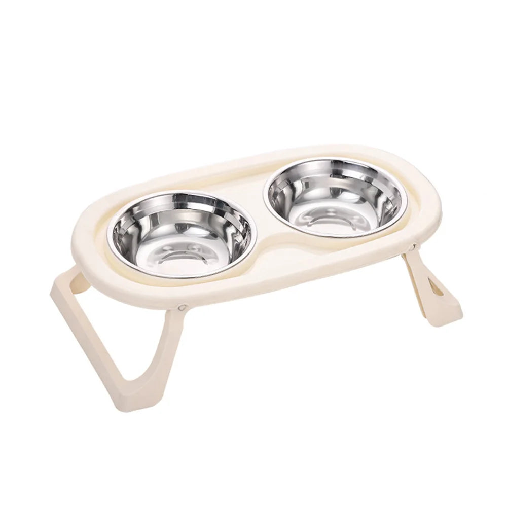 Pet Bowl Double Bowl: Elevated Foldable Design for Cats & Dogs, Anti-Spill, Large Capacity, Cat Food Bowl Dog Feeding Plate