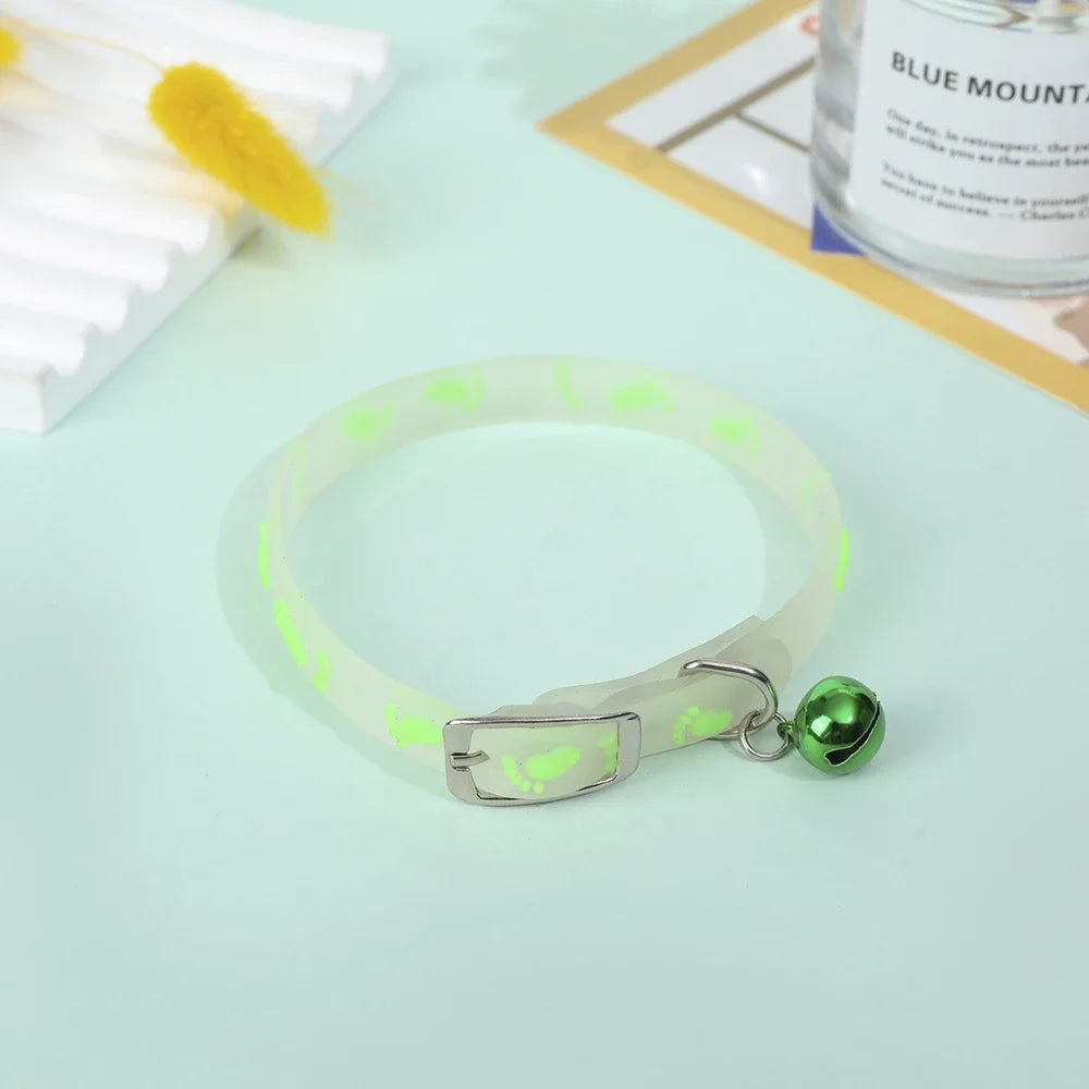 Pet Fluorescent Luminous Silicone Footprint Collar Cat Dog Luminous Collar Night Puppy Kitten Outdoor Anti-loss Pet Supplies