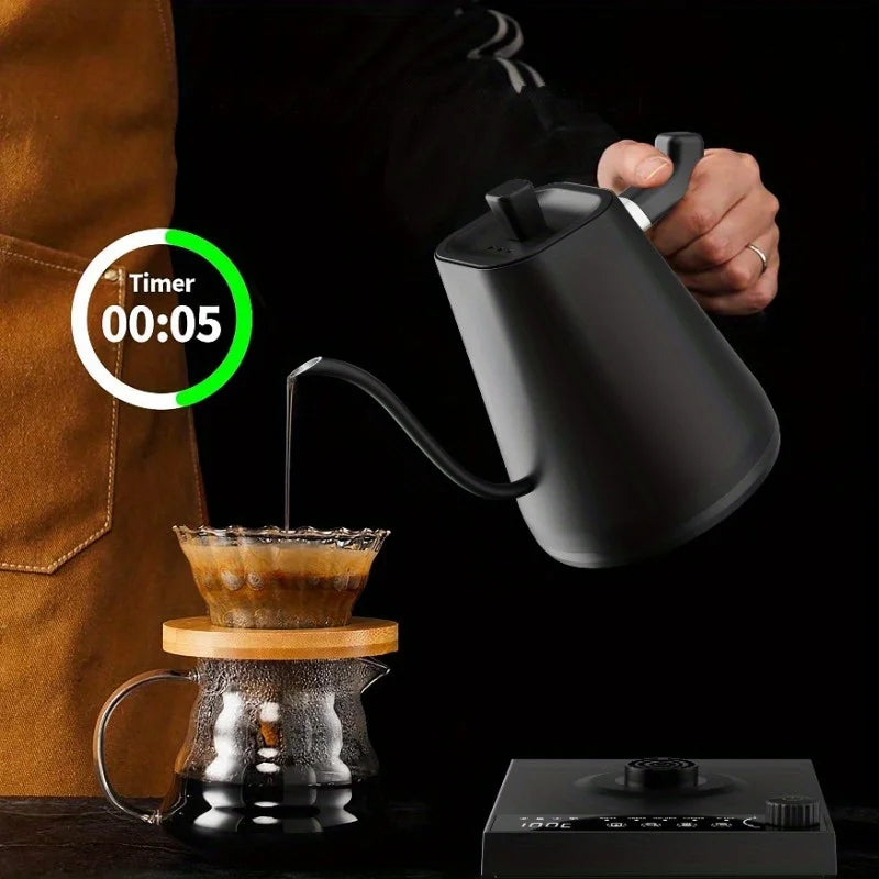 1000W Smart Thermostatic Gooseneck Design for Pour-Over Coffee & Tea 304 Stainless Steel Electric Kettle 600ml Capacity