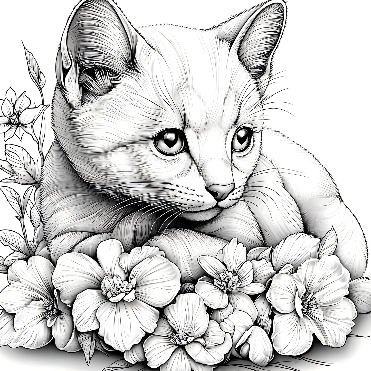 Animal Paradise Coloring Book for Adults - Therapeutic Art Therapy Featuring Cute Cats and Floral Designs