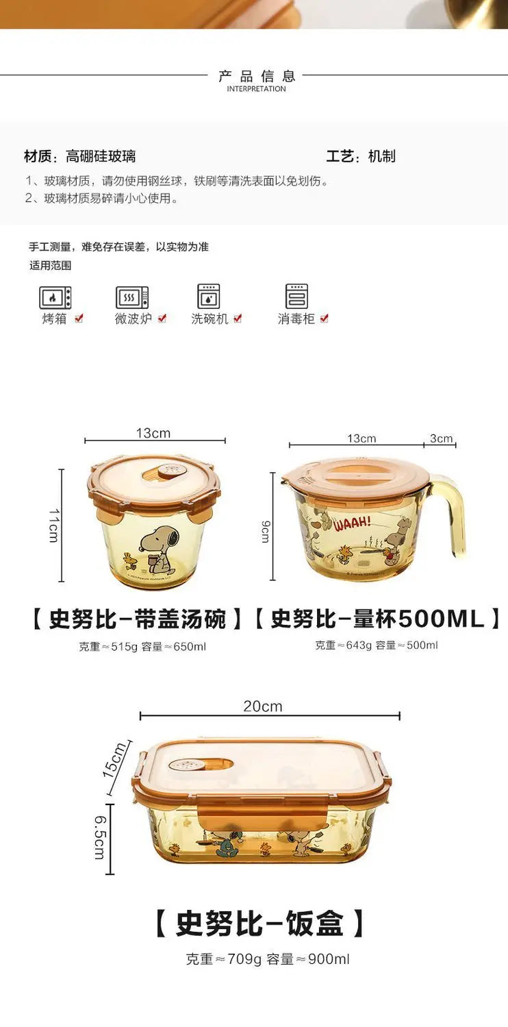 Snoopy Multi-Layer Stainless Steel Lunch Box Tinted Glass Food Portable Thermal Lunchbox Picnic Office Kids Workers School Bento