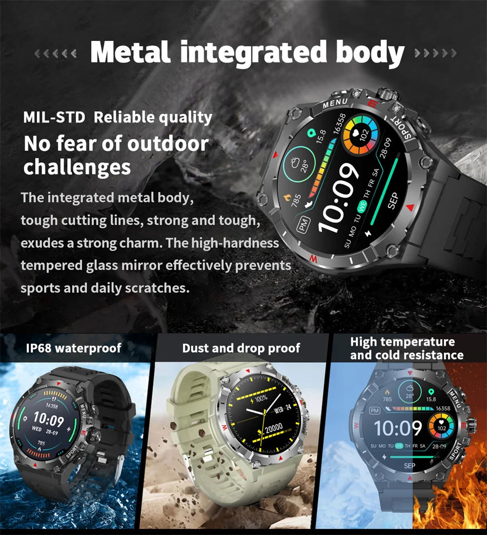 Military GPS Smart Watch Men AMOLED HD Screen Altitude Compass Heart Rate Sports Watch BT Calling IP68&10ATM Waterproof Watch