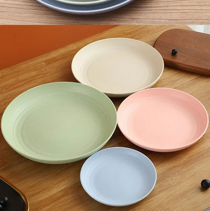 Wheat Straw Solid Color Round Plates Salad Dessert Dinner Reusable Microwave Safe Anti Fall And Shatter Plates Fruit Plate