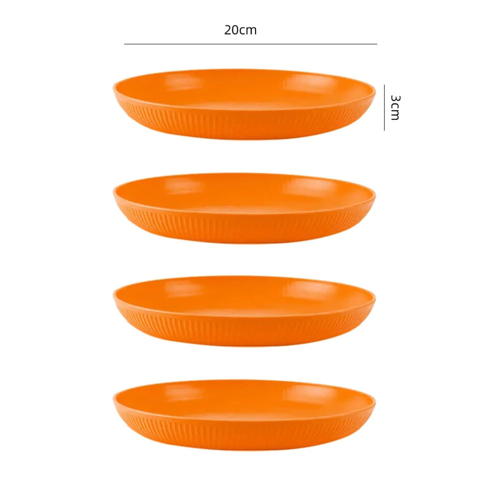 Orange 4/16Pcs Wheat Straw Dinnerware Ramen Bowl Dishes Full Plates Tableware Set Bowl Dinner Dishes Set Camping Dishes Sets
