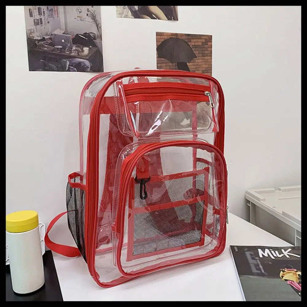 Casual PVC Clear Backpack Large Capacity with Multi-pockets Students Bookbag See Through Waterproof Transparent Backpack Travel