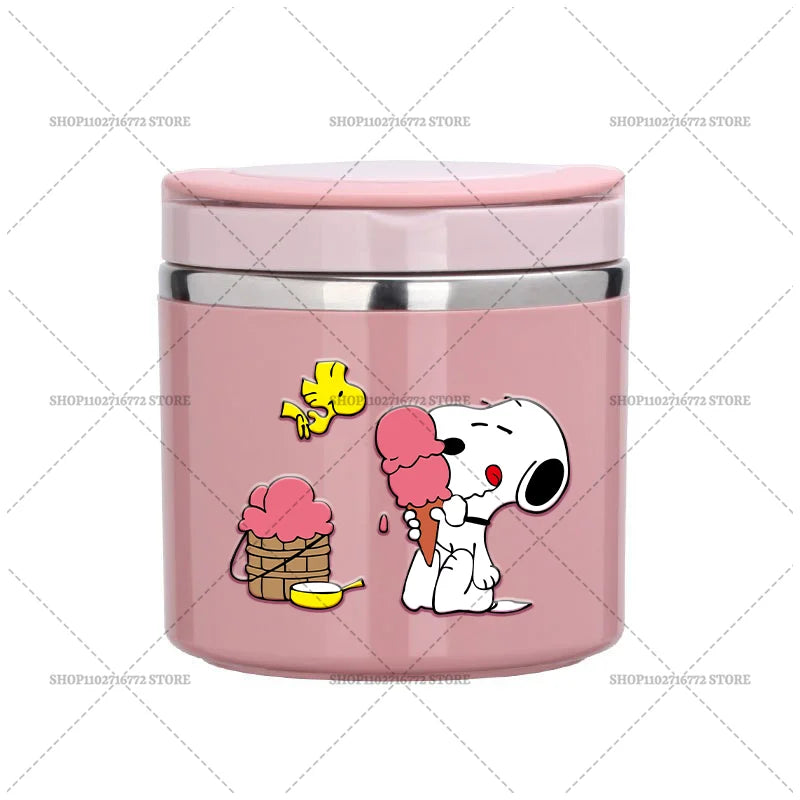 630ml Snoopys Food Thermal Jar Insulated Soup Cup Stainless Steel Vacuum Lunch Box with Handle Portable Sealed Bento Boxes Gift