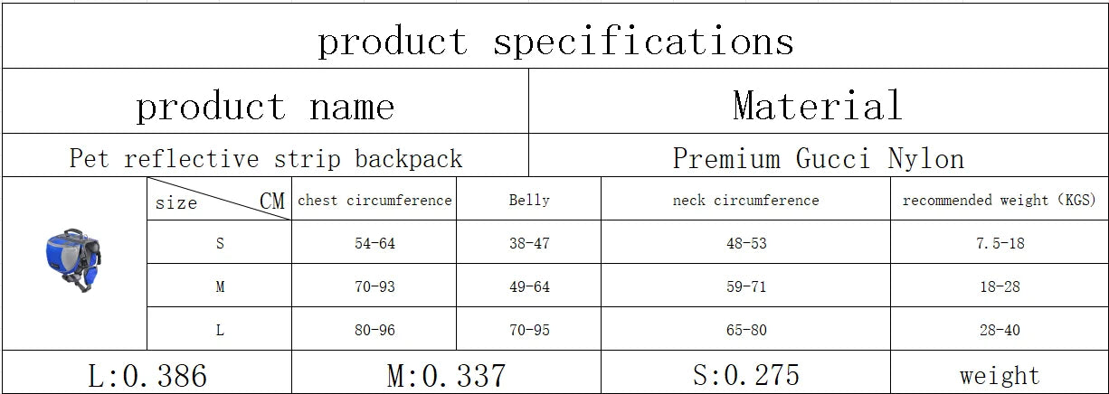 Portable dog backpack, snack bag, dog training bag, storage bag, backpack, travel bag, reflective tape backpack and back pocket