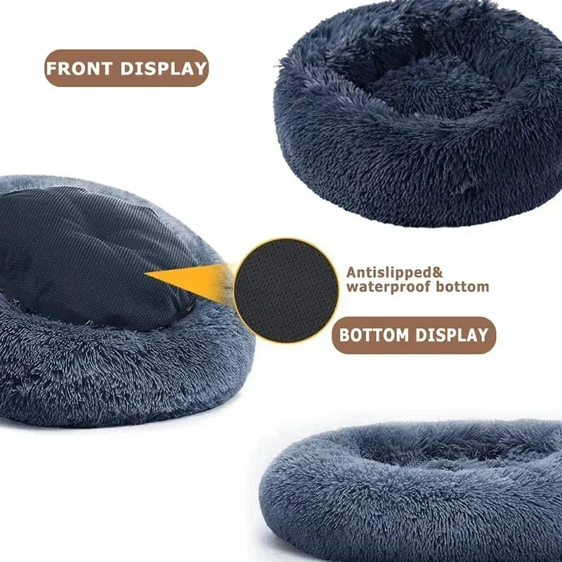 Long haired ultra soft pet cat bed plush washable calming bed donut bed comfortable sleeping artifact