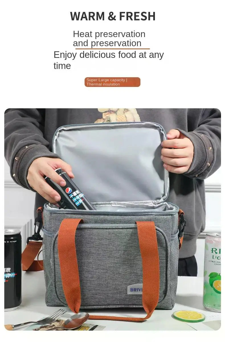 Portable Thermal Lunch Bag Picnic Food Cooler Bags Insulated Case Durable Waterproof Office Lunchbag Shoulder Strap Cooling Box