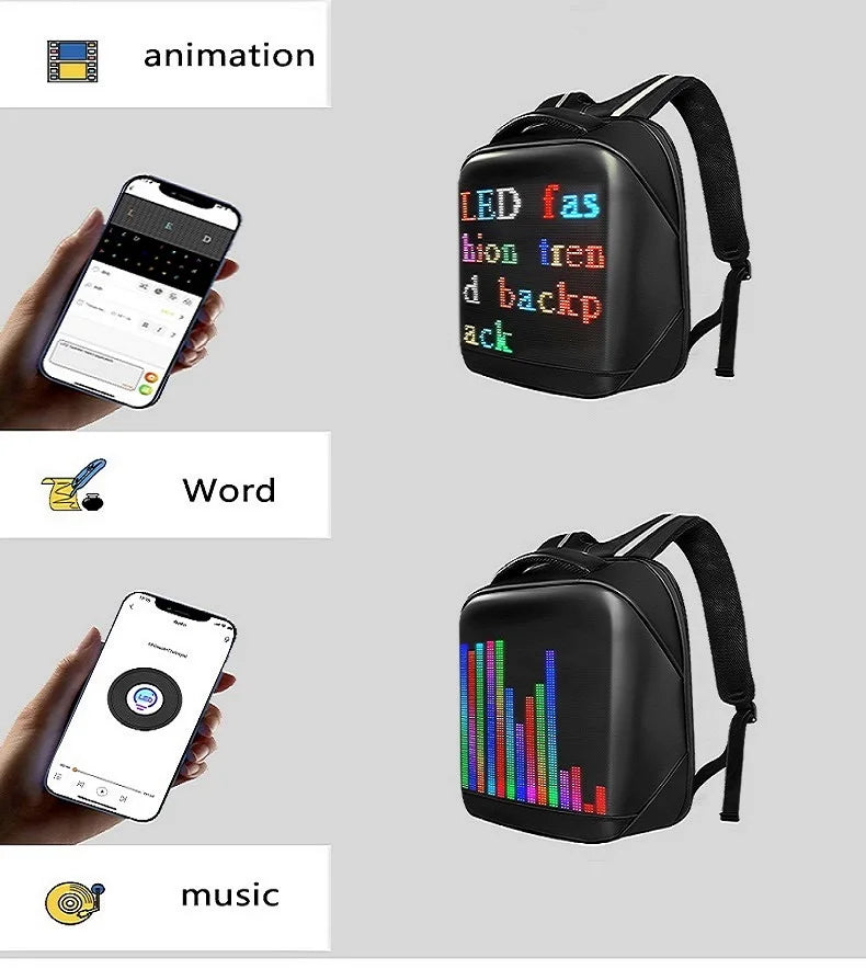 Fashion Custom APP Programmable Smart Led GIF Picture Advertising Backpack