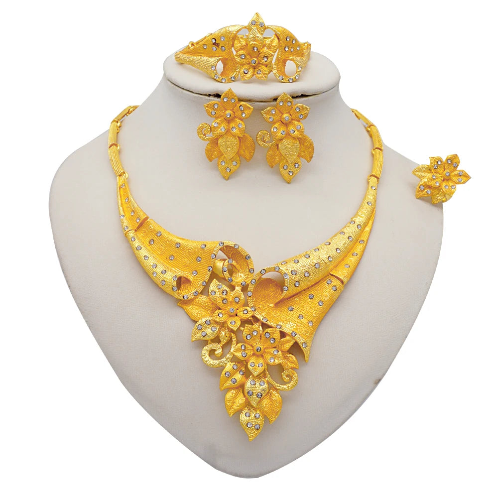 2023 Fine Jewelry Sets For Women Dubai Bridal Wedding Gifts Necklace Bracelet Earrings Ring Jewellery Set African Bead jewelry