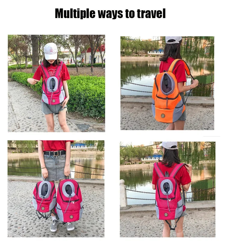 New Double Shoulder Portable Travel Backpack Outdoor Pet Dog Carrier Bag Pet Dog Front Bag Mesh Backpack