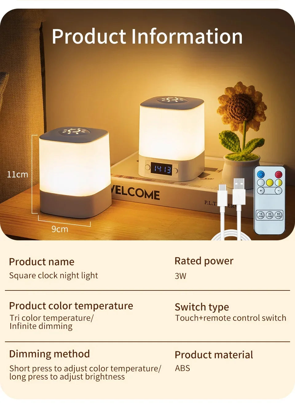 Touch Dimmable LED Night Lamp with Remote Clock Time Display or not Eye Protection Reading Lamp Bedside Night Light Rechargeable