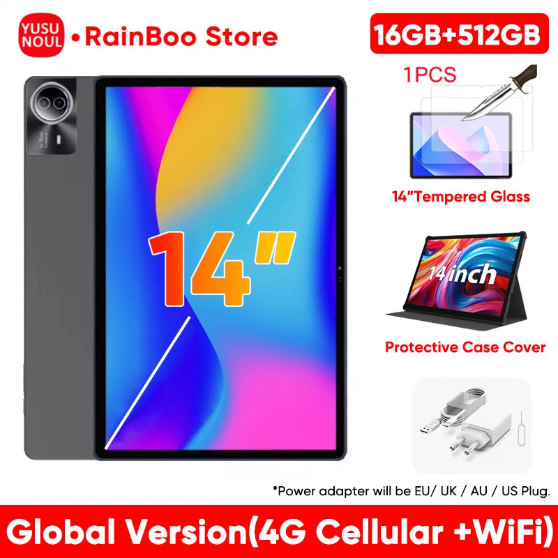 2025 New Flagship Global Firmware 14 Inch Android 14 Tablet 5G WiFi 2K Display FHD Screen 16GB 512GB Планшет GPS Pads Laptop