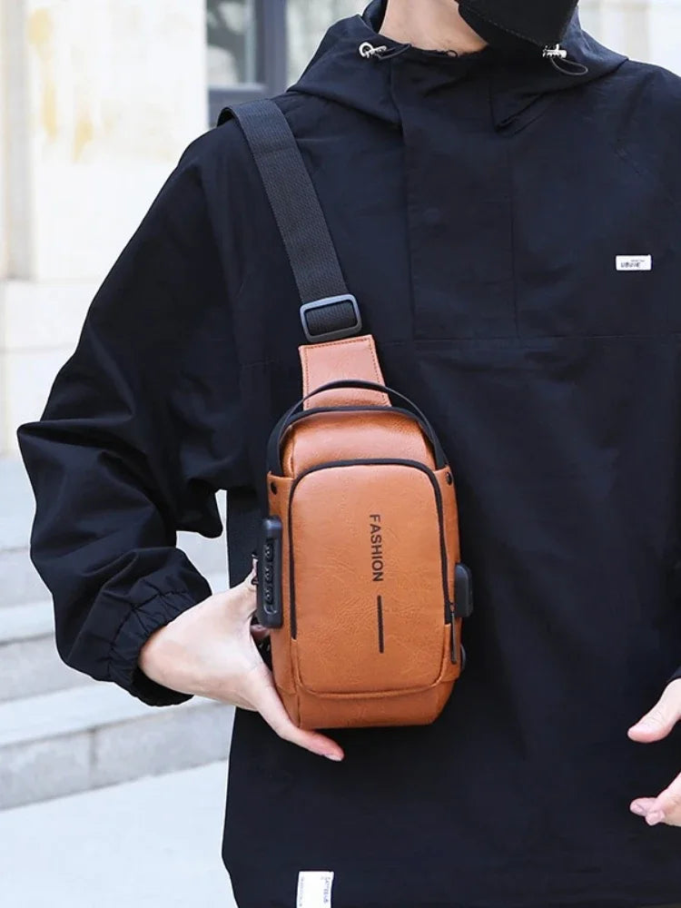 Men's Multifunction Anti-theft USB Chest Bag, Sling Shoulder Bag, Password Lock Crossbody Bag Suitable for Cycling
